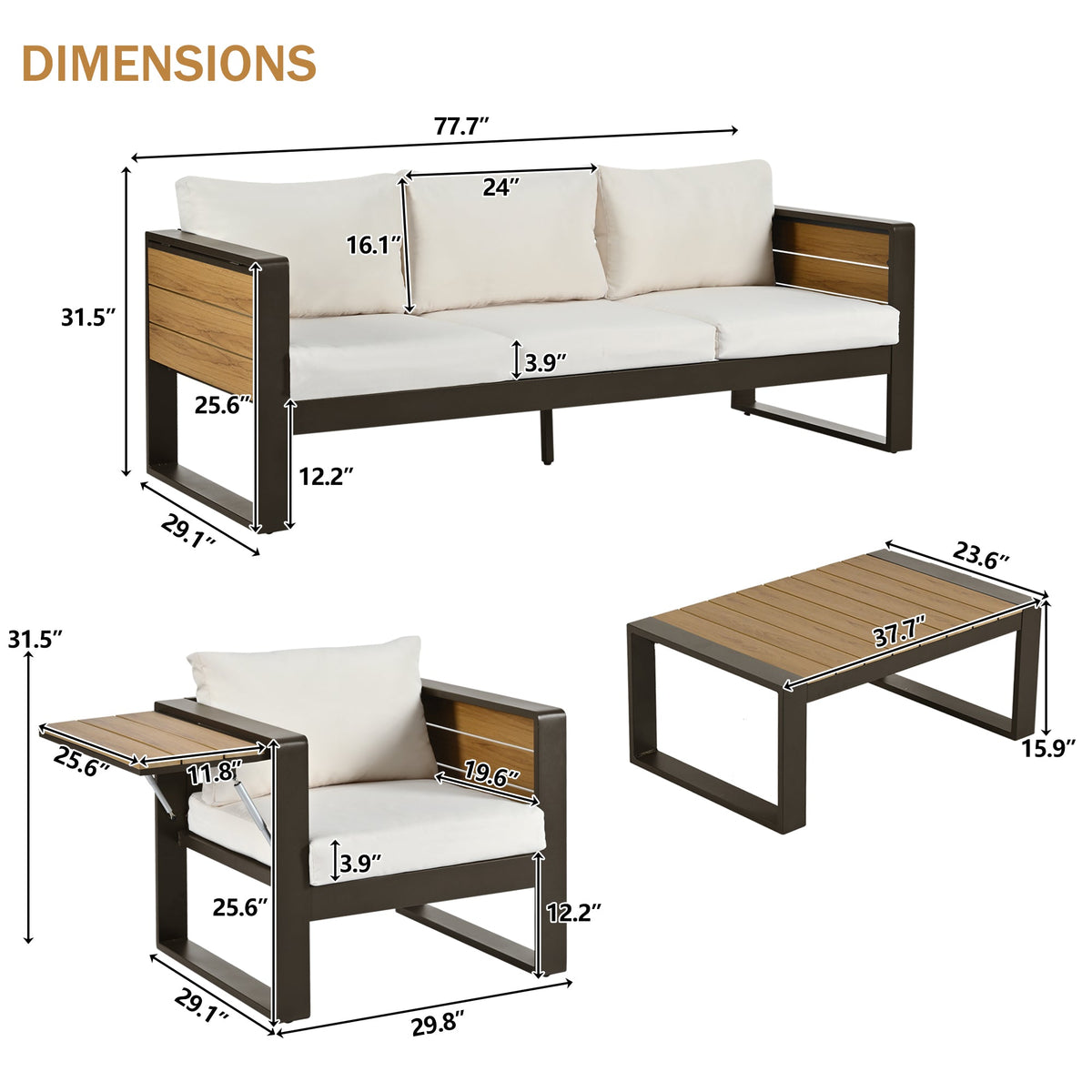 4-Piece Aluminum Outdoor Conversation Set