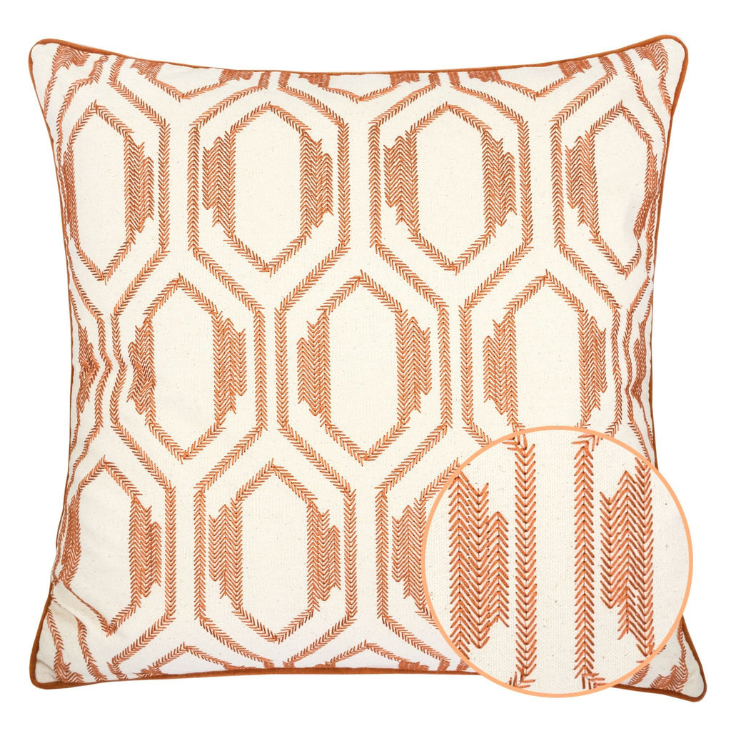 Rust Geometric Embroidered Throw Pillow – 20"