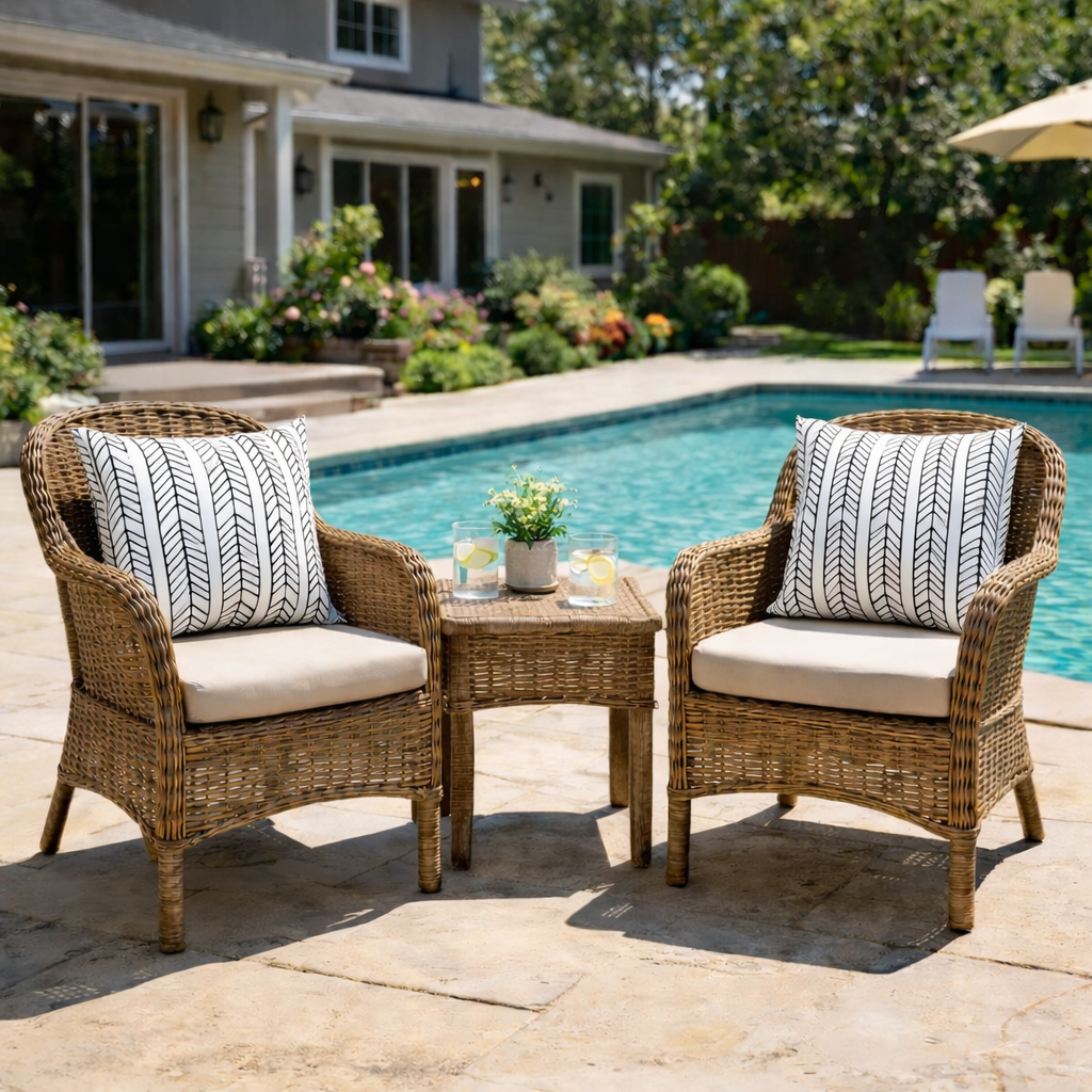 Neutral Striped Outdoor Throw Pillows – Set of 2, 18"