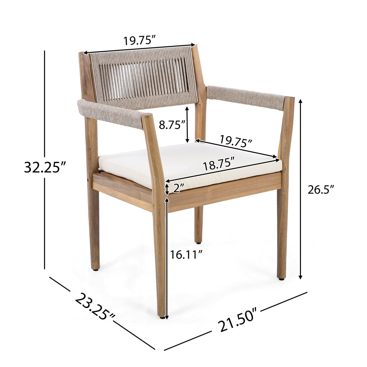 Acacia & Woven Rope Outdoor Dining Chairs – Set of 2