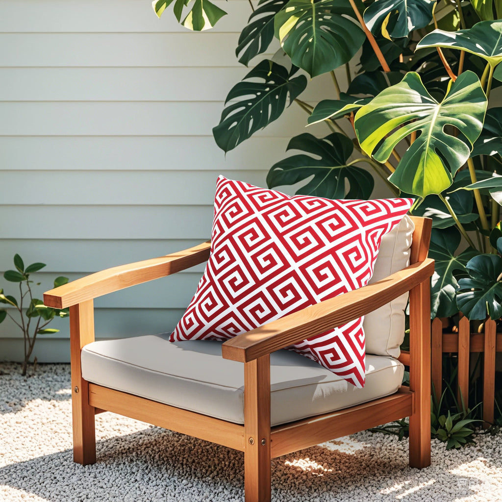 Red Geometric Outdoor Throw Pillows – Set of 2, 18"