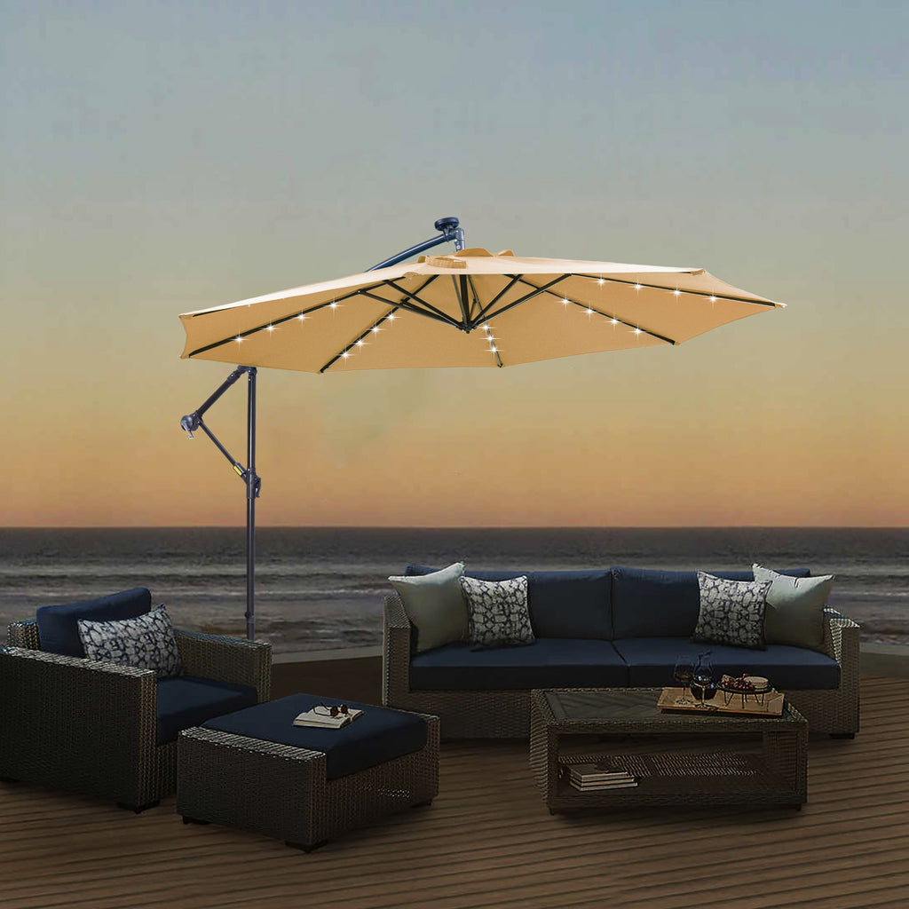 10' Cantilever Patio Umbrella with 32 Solar LED Lights
