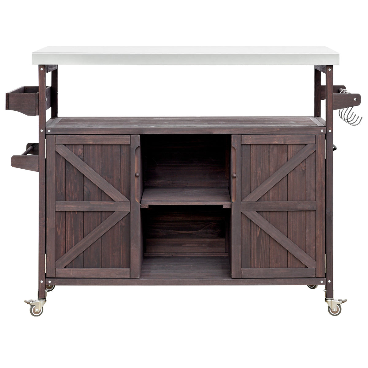 Outdoor Kitchen Island, Rolling Bar Cart & Storage Cabinet-Brown