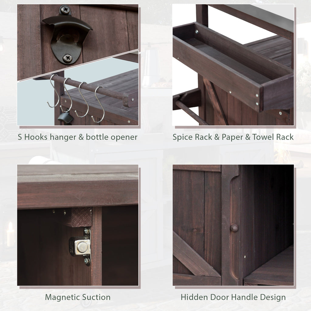 Outdoor Kitchen Island, Rolling Bar Cart & Storage Cabinet-Brown