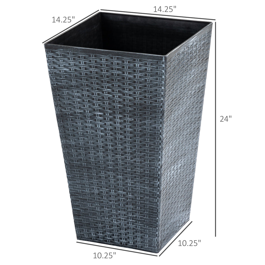 Tall Black Outdoor Planters with Drainage — Set of 3