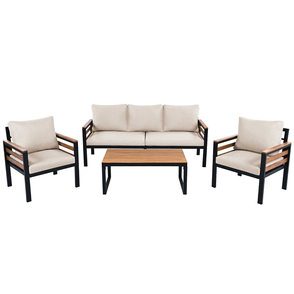 4-Piece Acacia Wood Sofa Set for Five