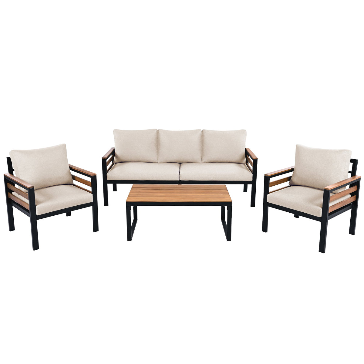 4-Piece Acacia Wood Sofa Set for Five