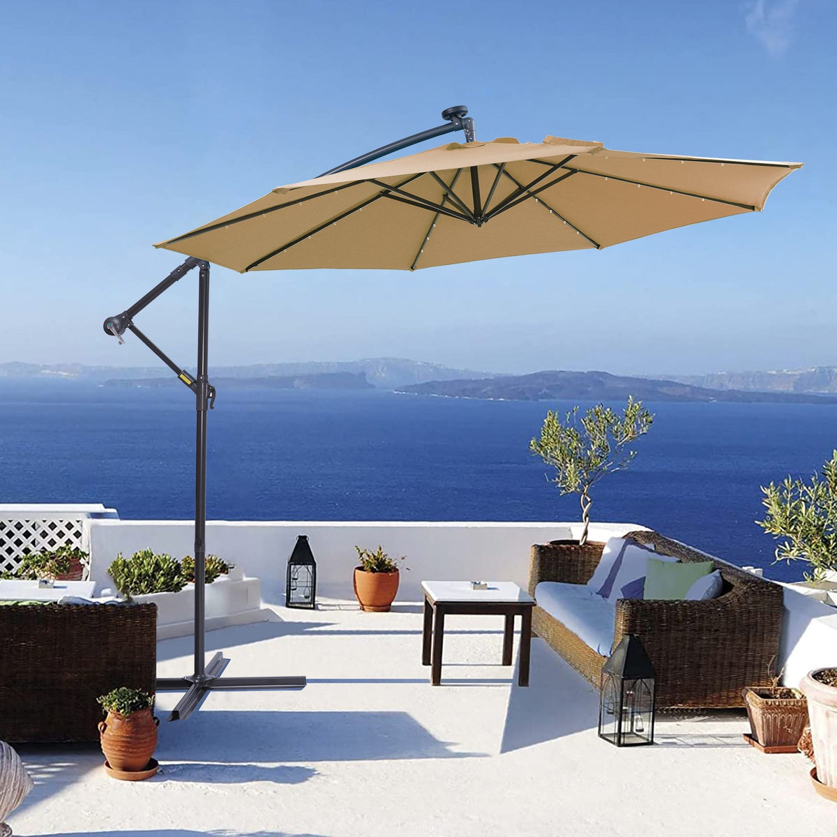 10' Cantilever Patio Umbrella with 32 Solar LED Lights