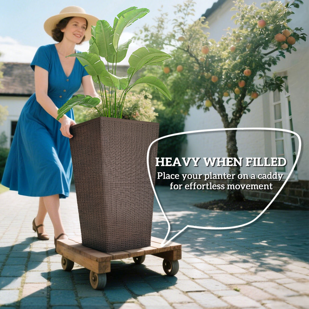 Outdoor Flower Plant Pots - Set of 3 Tall Planters-Brown