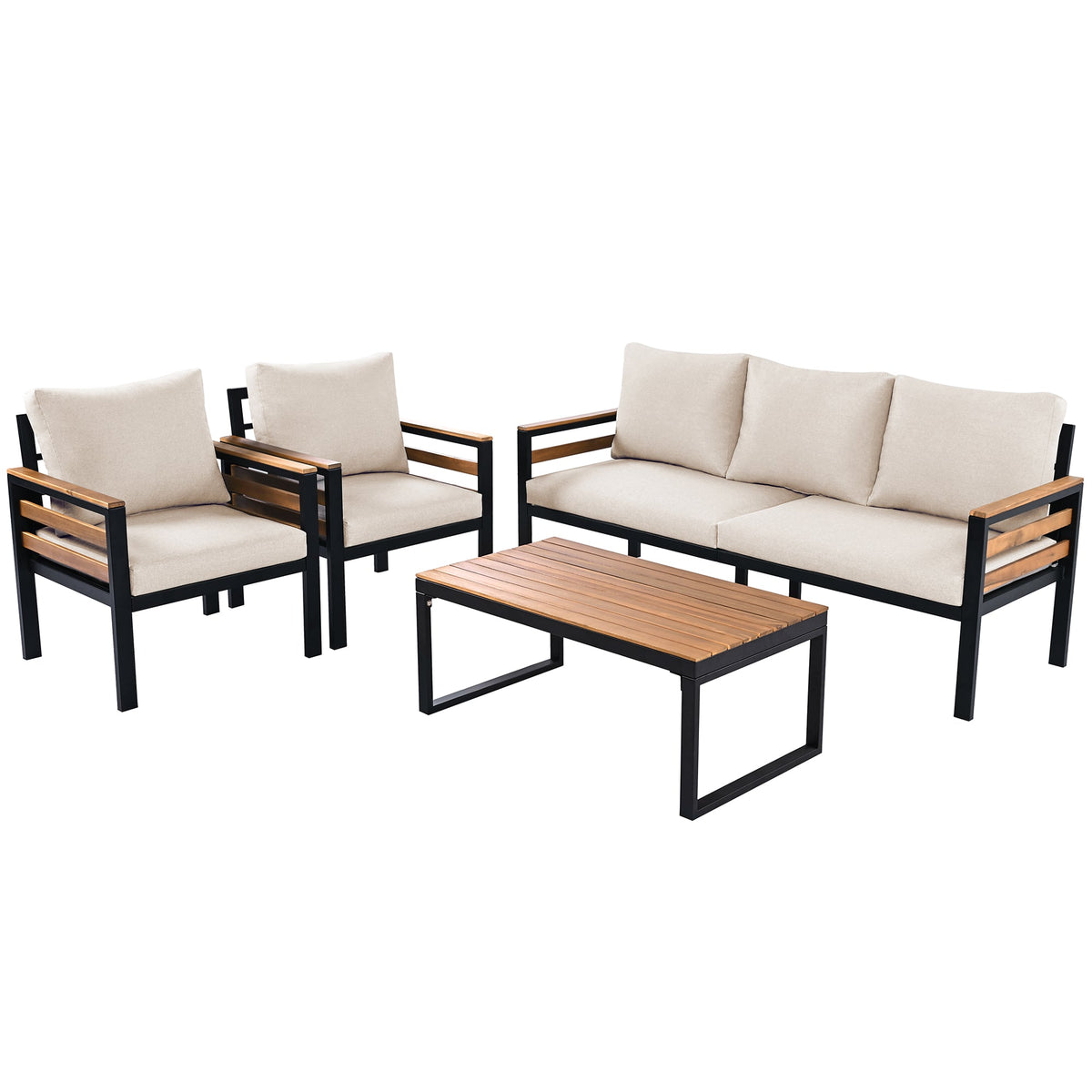 4-Piece Acacia Wood Sofa Set for Five