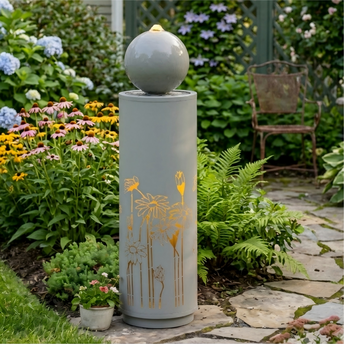 Metal Sphere Outdoor Water Fountain with LED