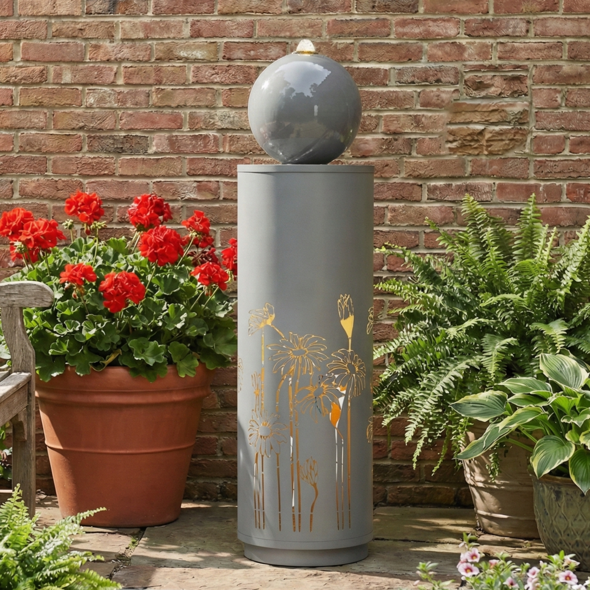 Metal Sphere Outdoor Water Fountain with LED