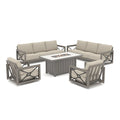 Marindo 8-Person Faux-Wood Aluminum Swivel Patio Outdoor Salon with Fire Pit Table