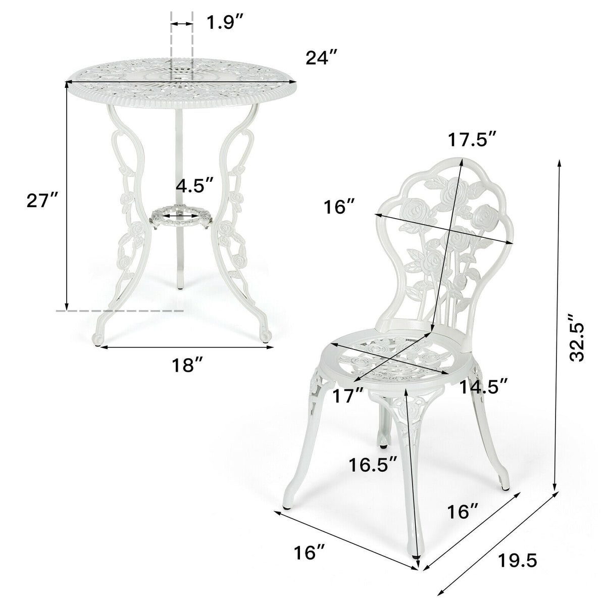 Rose Cast Aluminum Outdoor Bistro Set
