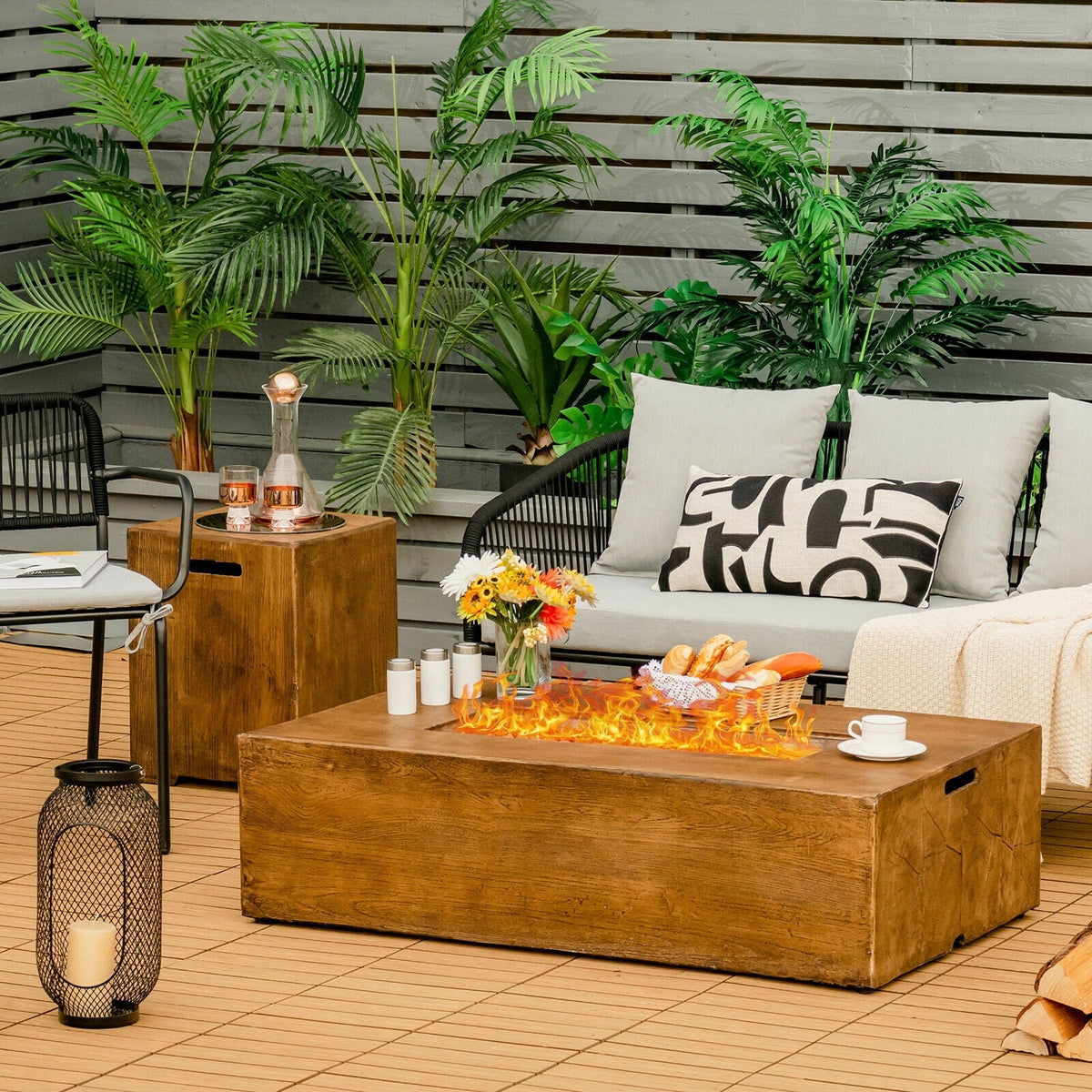 2-Piece Outdoor Propane Fire Pit & Side Table Set