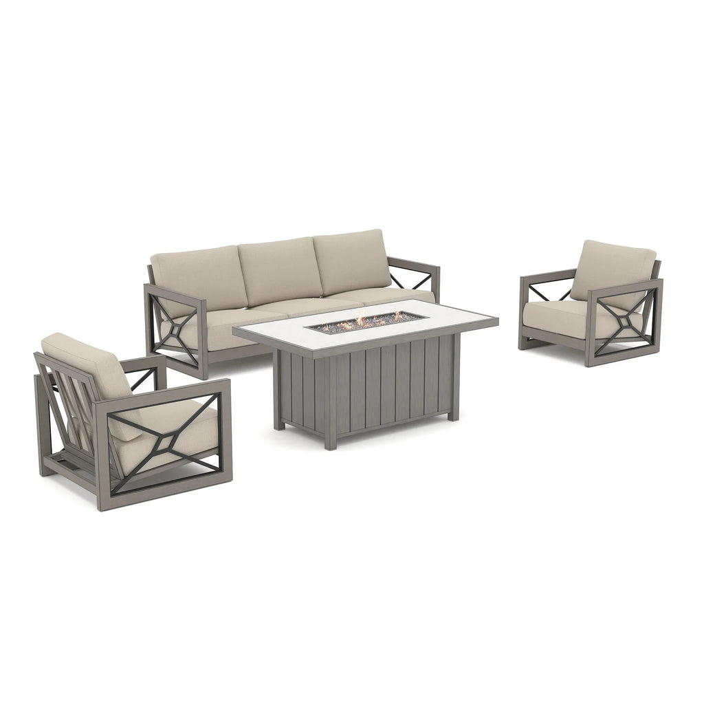 Luxury 4-Piece Aluminum Patio Set with Sunbrella® Cushions & Fire Pit