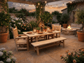 Outdoor Farmhouse Cedar Dining Set with Table, 2 Benches & 2 Chairs