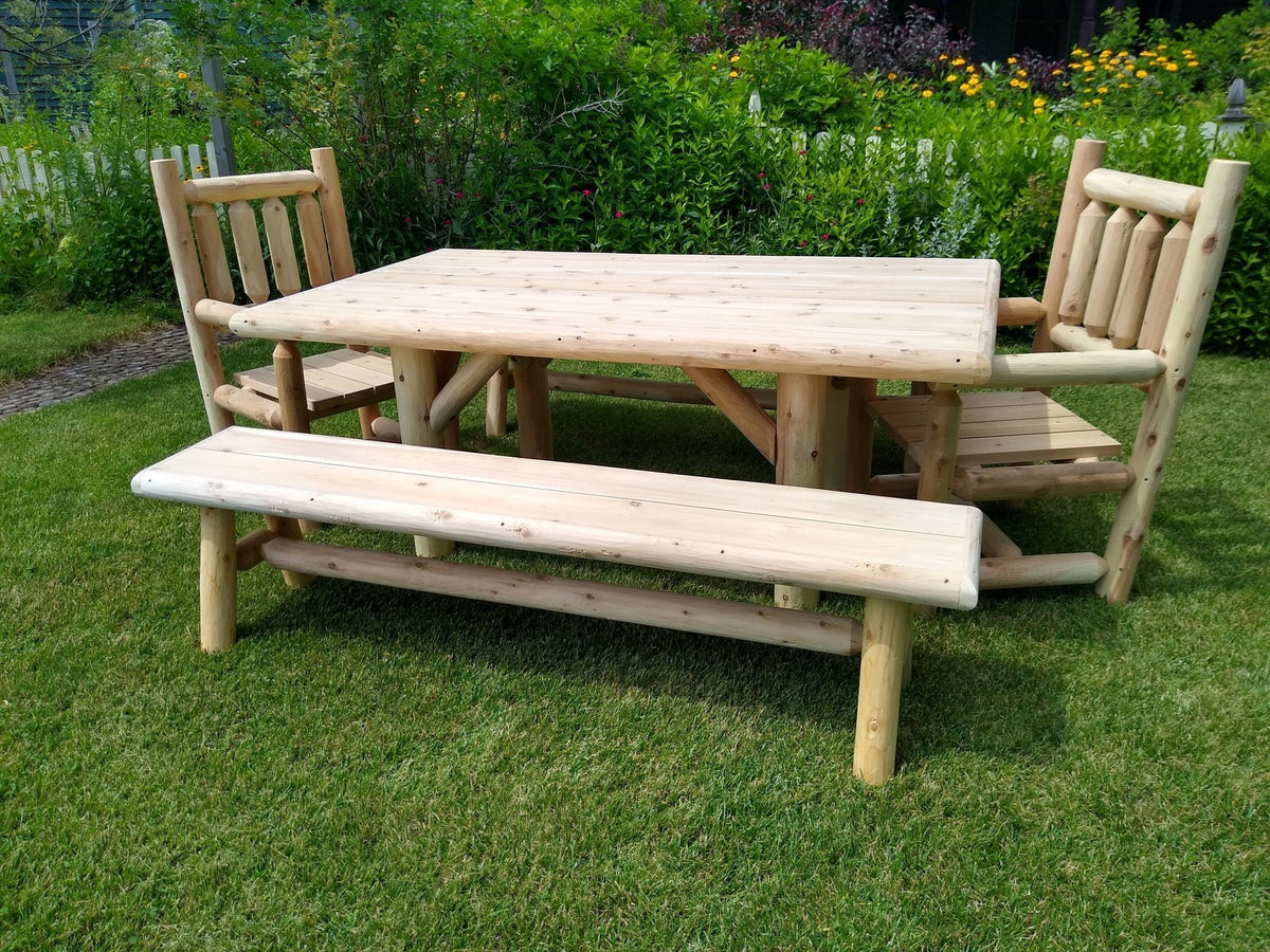 Outdoor Farmhouse Cedar Dining Set with Table, 2 Benches & 2 Chairs