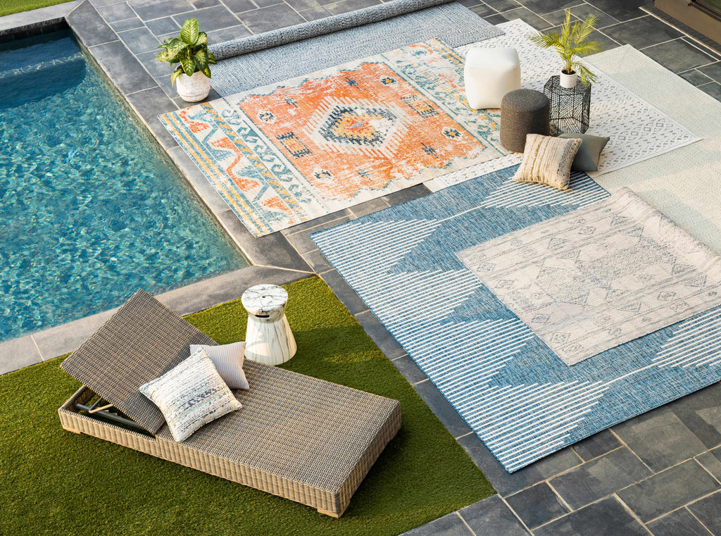 Carbrook outdoor rug in a styled outdoor living space