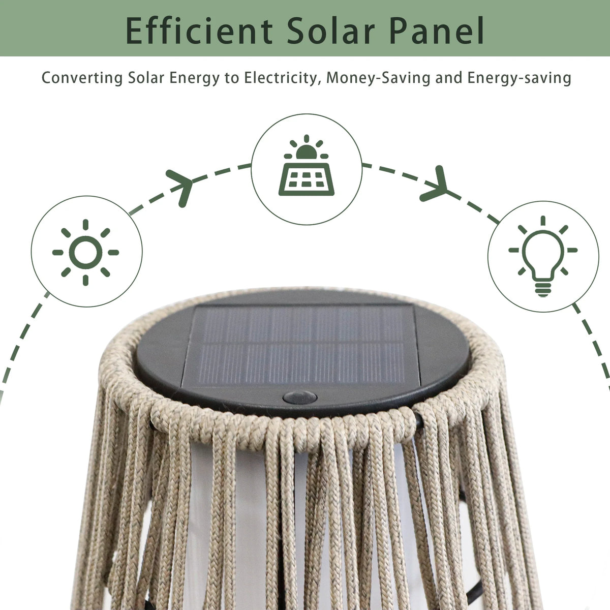 Woven solar floor lantern showing tall freestanding design