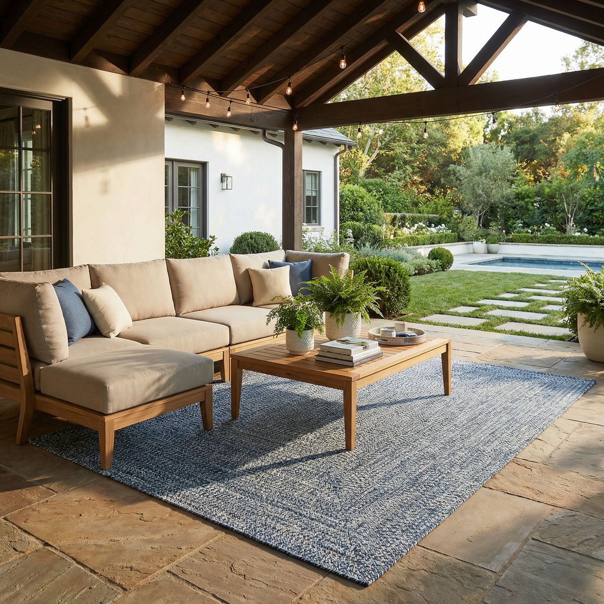 Carbrook blue faux jute outdoor rug product information