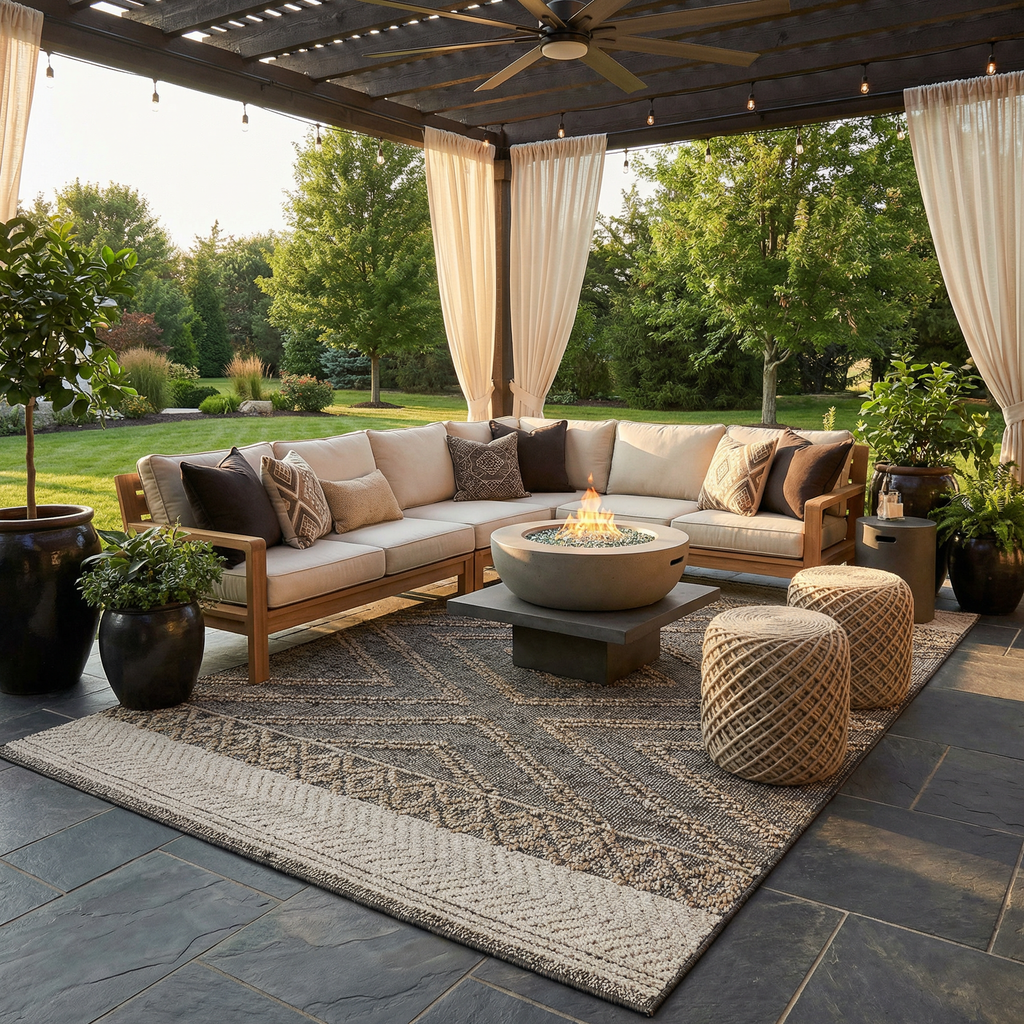 Areli beige charcoal outdoor rug product and size information