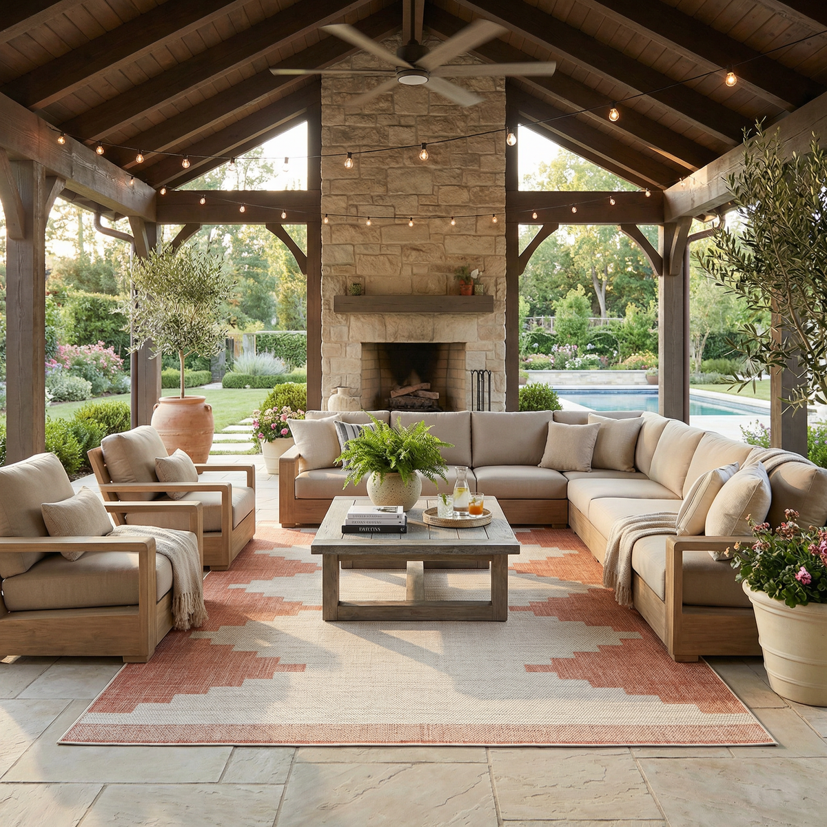 Peach geometric outdoor rug product information