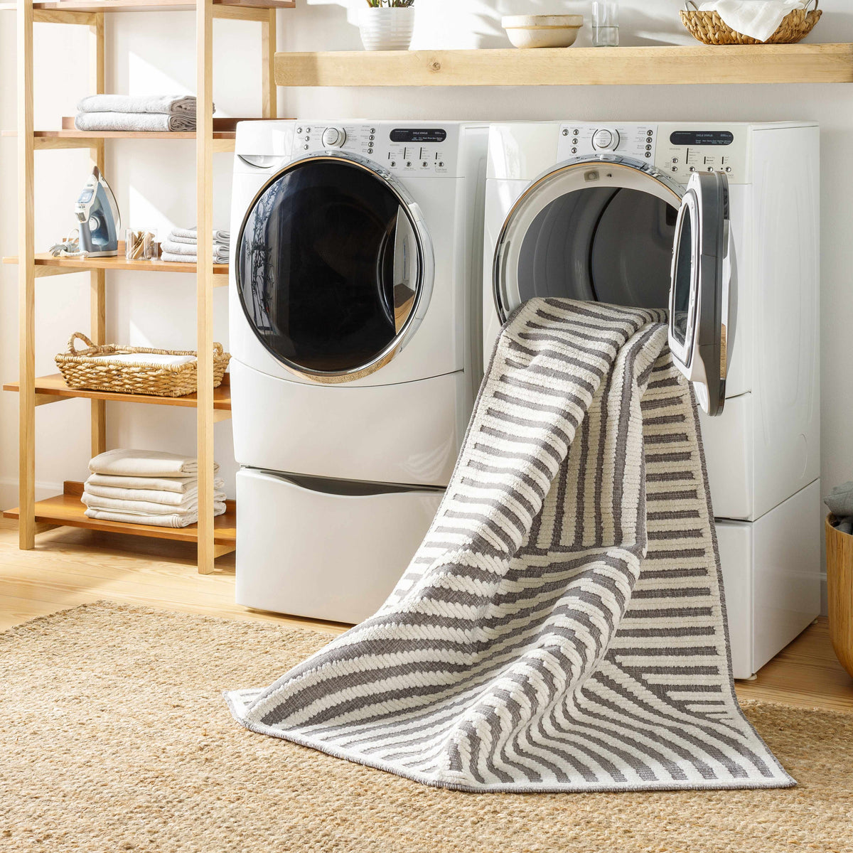 Deron Gray Rainbow Washable Rug
