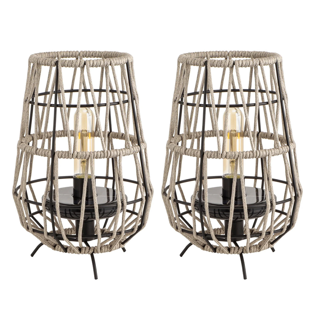 Woven solar lantern set showing portable rope-handle design