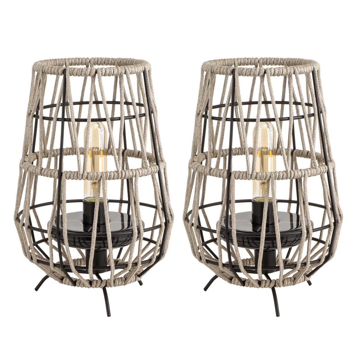 Woven solar lantern set showing portable rope-handle design