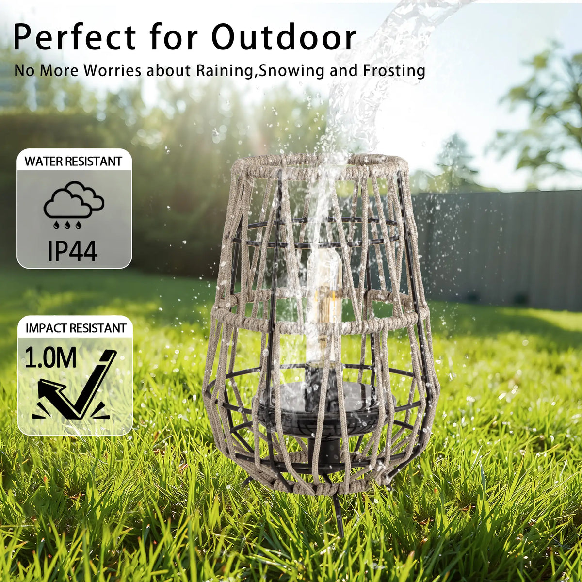 Woven solar table lantern with detachable top solar panel