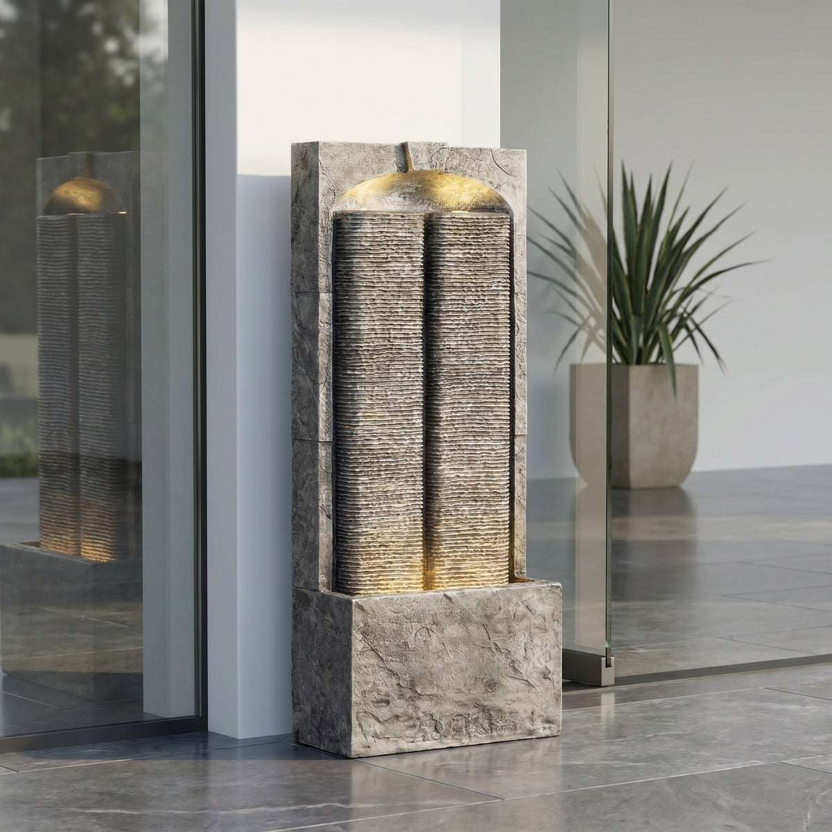 Slate Outdoor Water Wall Fountain with LED Lights