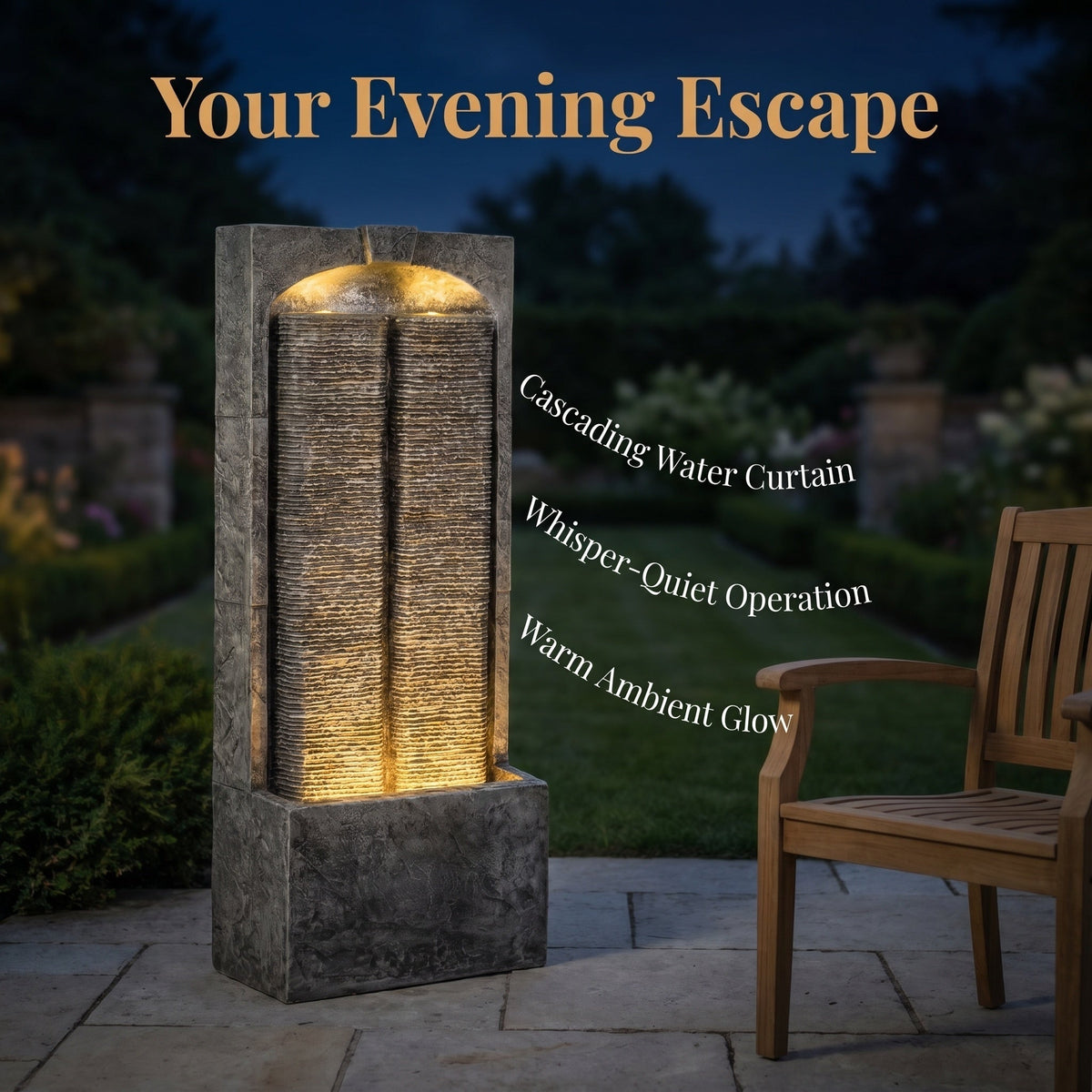 Slate Outdoor Water Wall Fountain with LED Lights