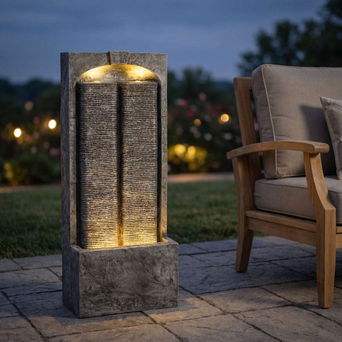Slate Outdoor Water Wall Fountain with LED Lights