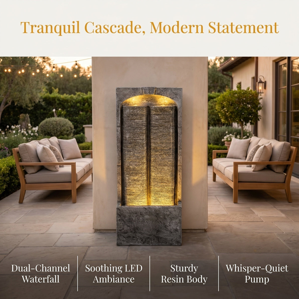 Slate Outdoor Water Wall Fountain with LED Lights