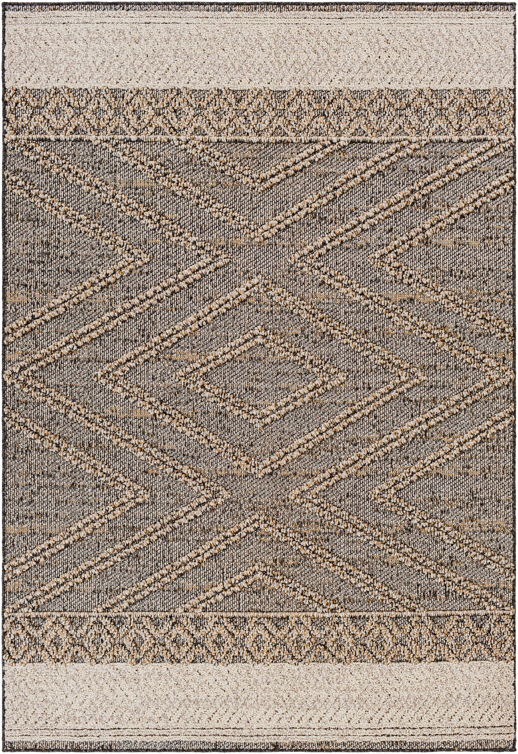 Areli beige and charcoal outdoor area rug with contemporary diamond pattern