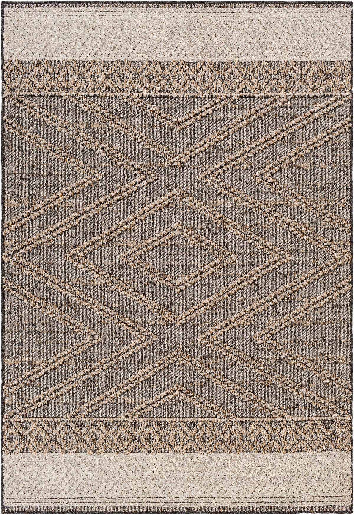 Areli beige and charcoal outdoor area rug with contemporary diamond pattern