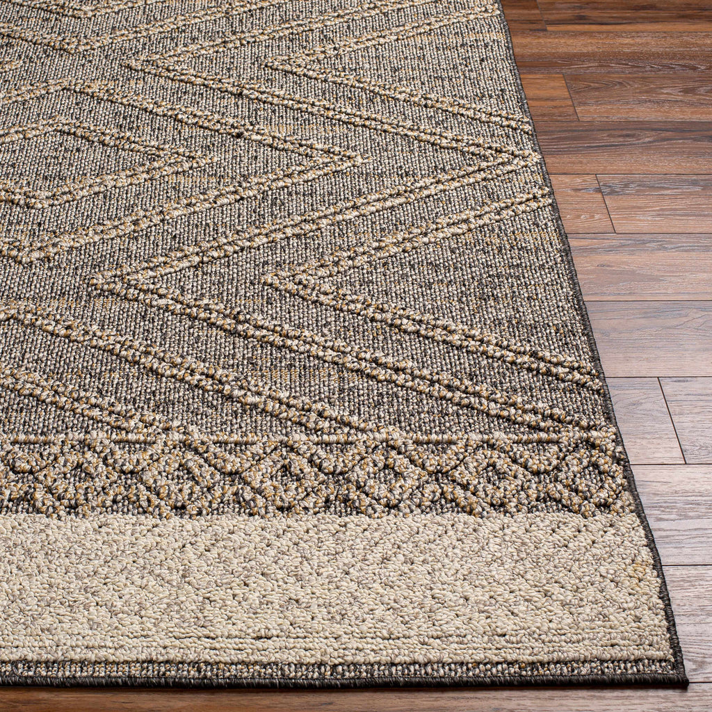 Areli beige charcoal polypropylene rug front view