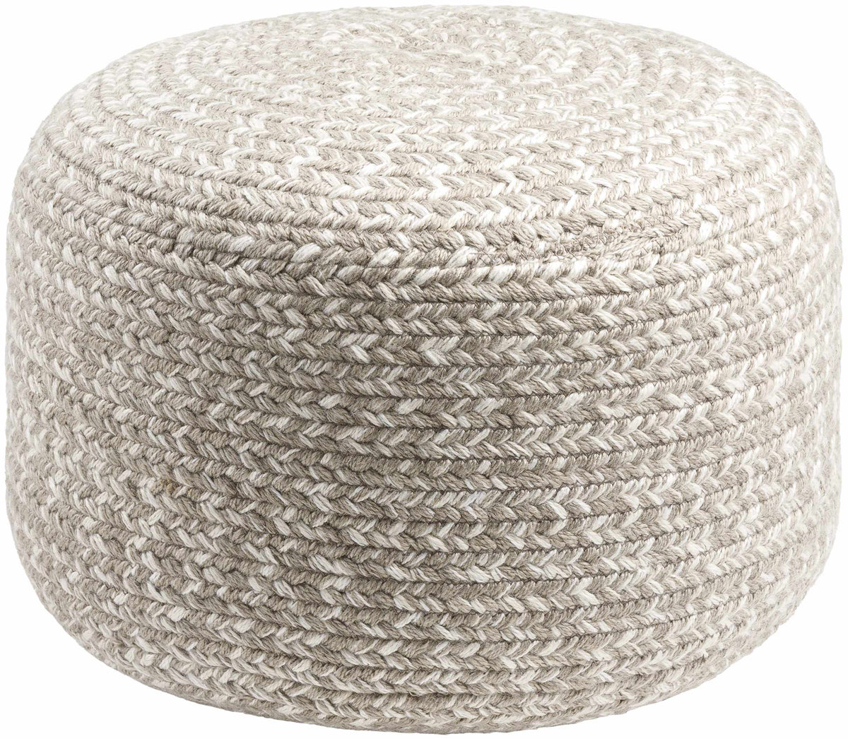 Natural Fiber Light Gray Knitted Outdoor Pouf