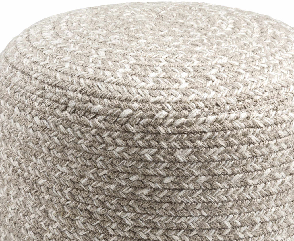 Natural Fiber Light Gray Knitted Outdoor Pouf