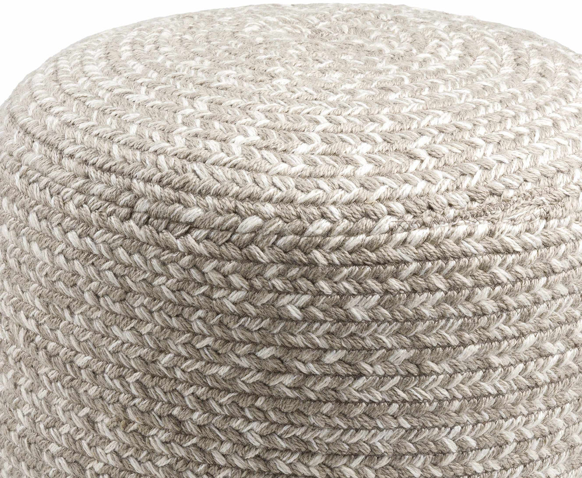 Natural Fiber Light Gray Knitted Outdoor Pouf