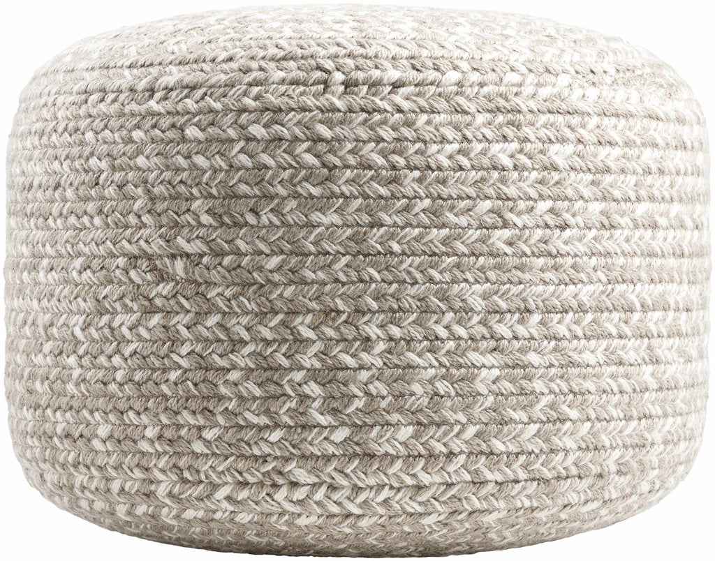 Natural Fiber Light Gray Knitted Outdoor Pouf