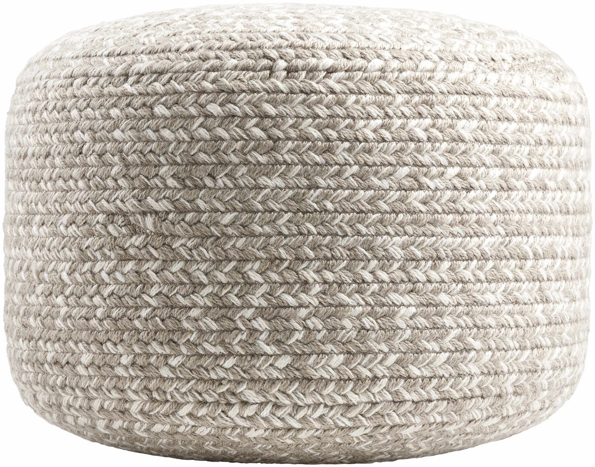 Natural Fiber Light Gray Knitted Outdoor Pouf