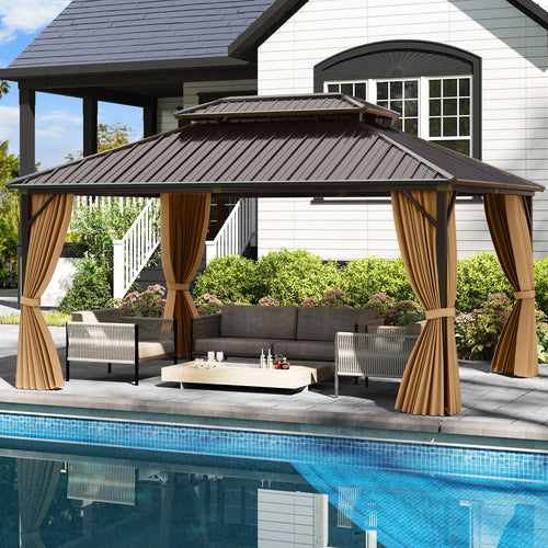 16' × 12' Hardtop Gazebo with Curtains & Netting