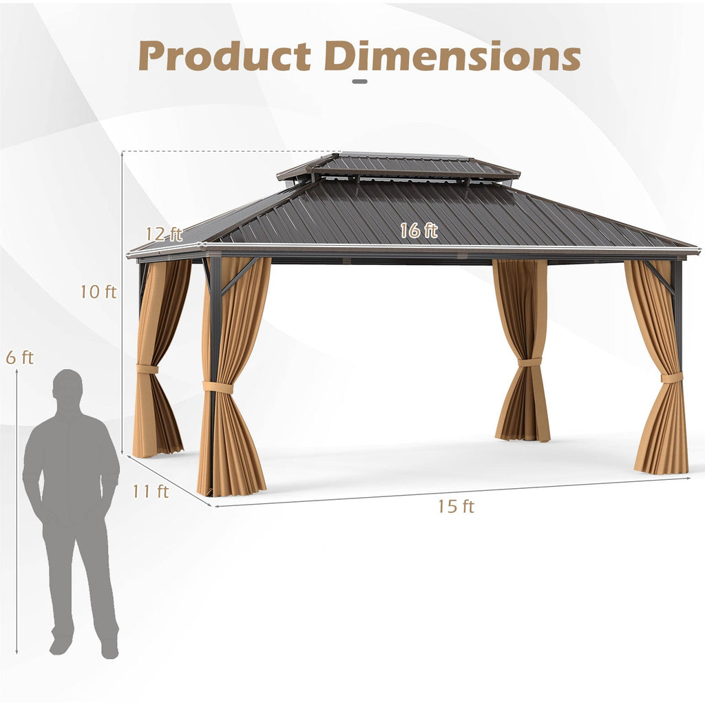 16' × 12' Hardtop Gazebo with Curtains & Netting