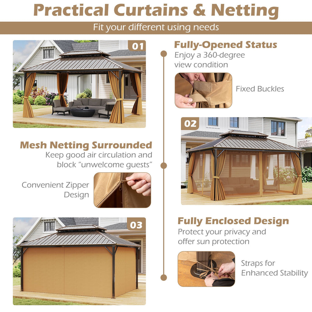 16' × 12' Hardtop Gazebo with Curtains & Netting