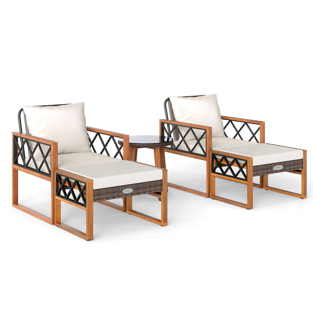 5-Piece Acacia Wood & Rattan Outdoor Conversation Set
