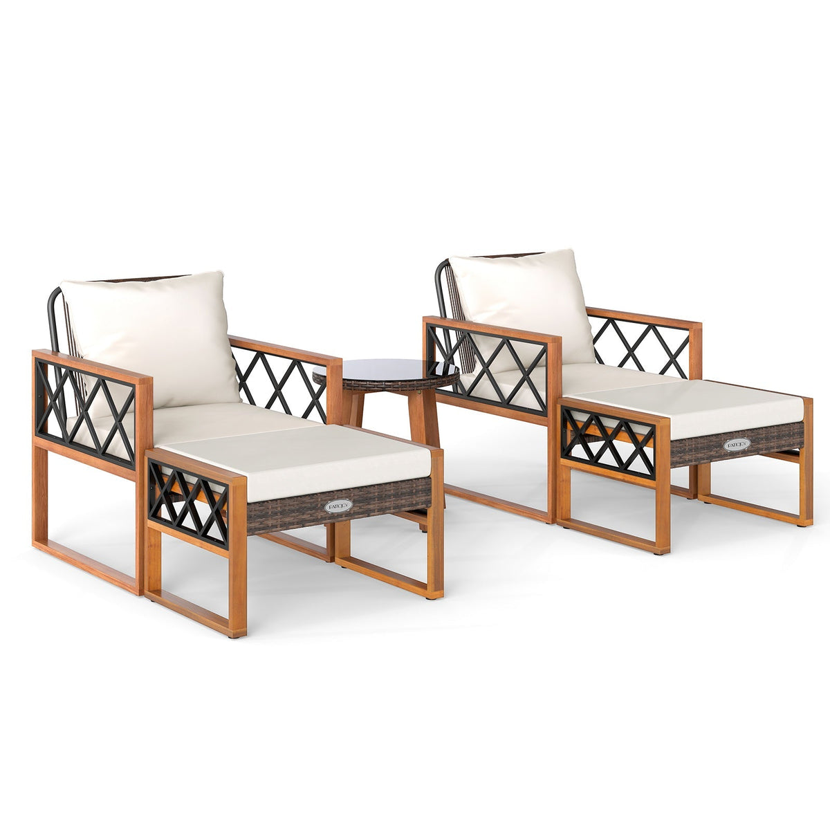 5-Piece Acacia Wood & Rattan Outdoor Conversation Set