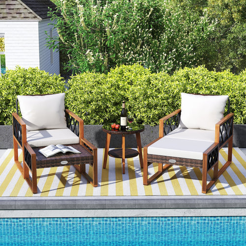 5-Piece Acacia Wood & Rattan Outdoor Conversation Set