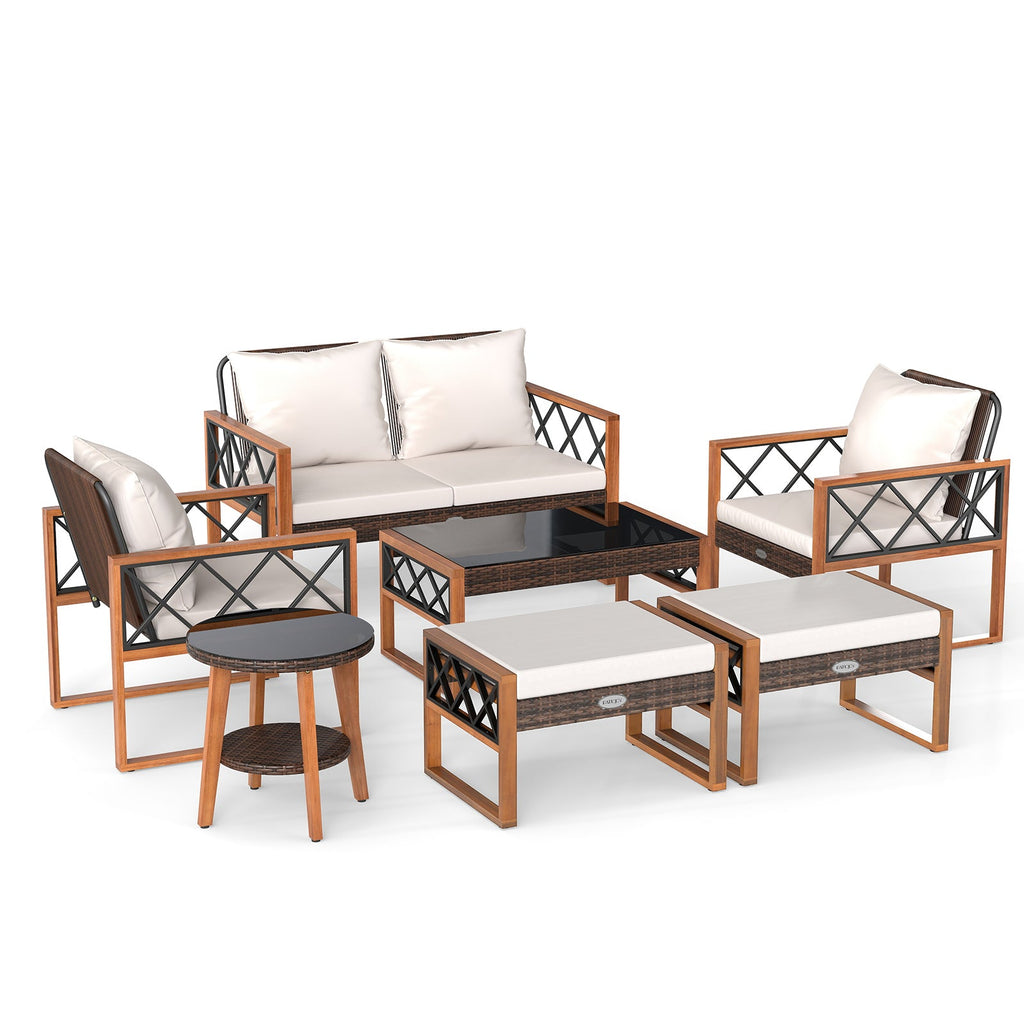 7-Piece Wicker & Acacia Outdoor Conversation Set